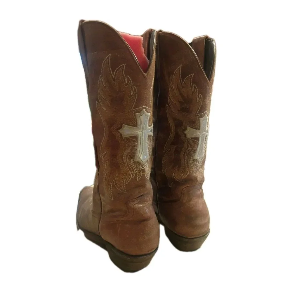 Pecos Bill Boots Women's Size 10 Slip On Pointed Block Toe Leather Cross Western - Picture 3 of 12
